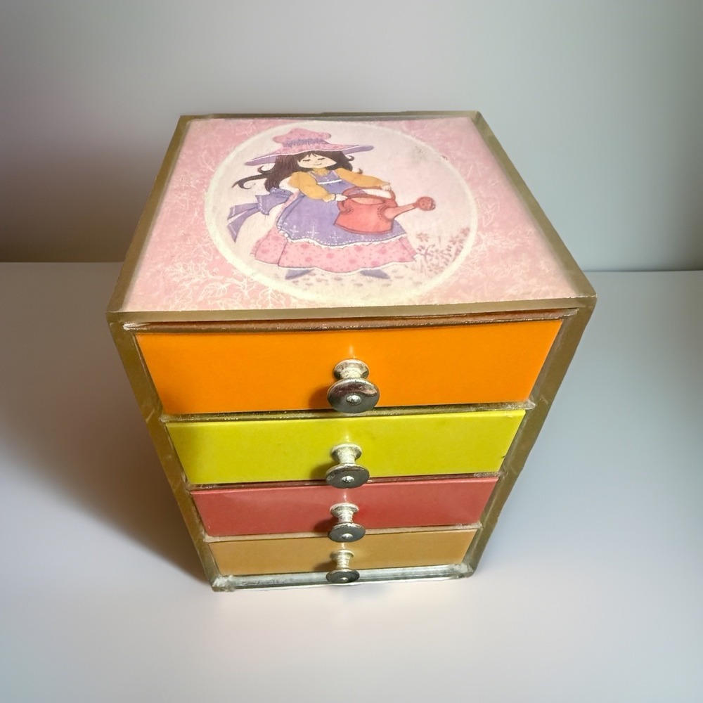 Vintage Plastic 4-Drawer Rainbow Jewelry Storage Trinket Retro Prop Vanity Craft